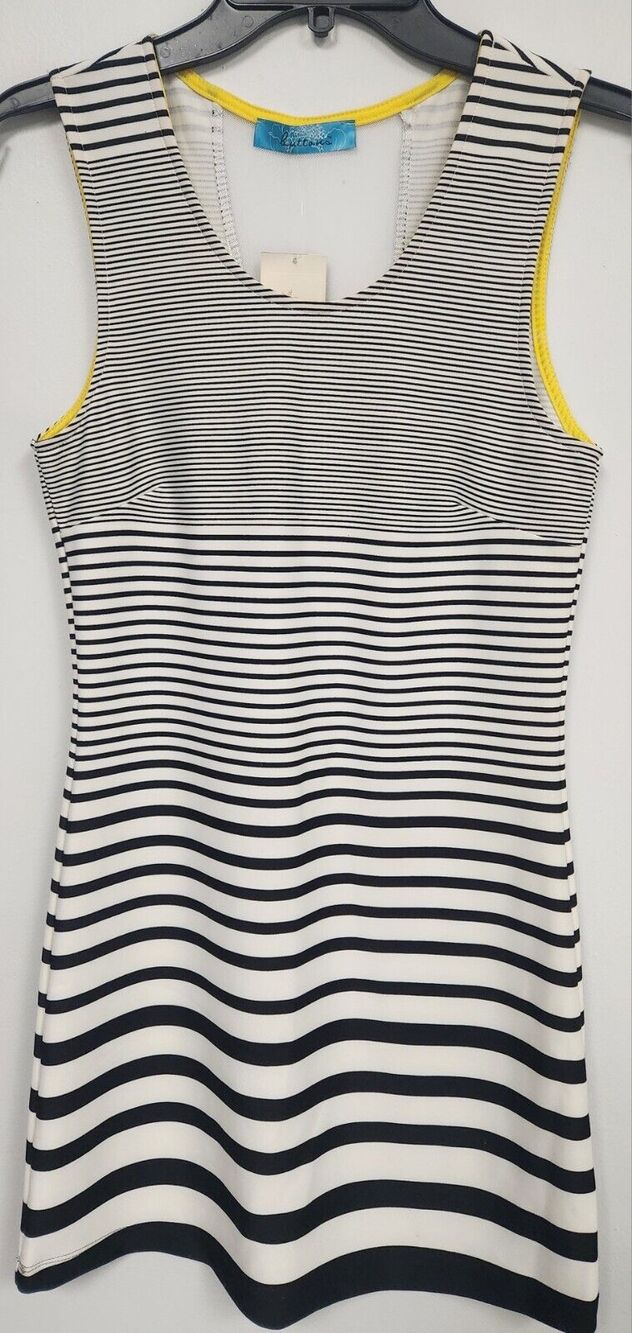 NWT Francesca Collection Womens Black & White Stipe Mesh Cutout Dress-Size Small